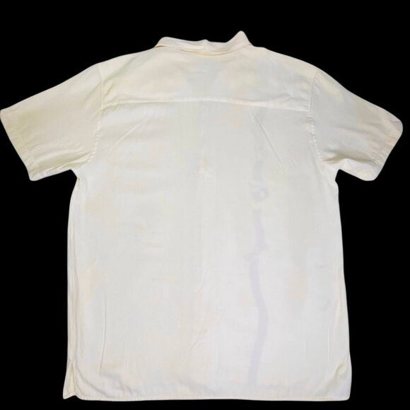 Vintage Cherokee Waikiki Wear Men's L Tan Rayon Camp Shirt Guitar Embroidery - Picture 2 of 13